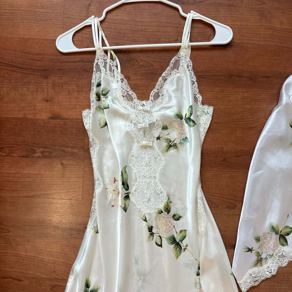 Vintage Christian Dior Le Connaisseur Lace Chemise Slip Nightgown Robe Set - Picture 3 of 11